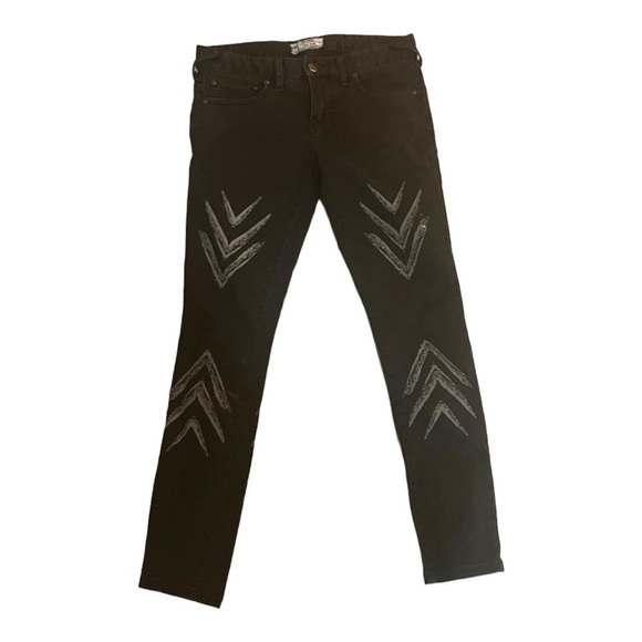 Free People Dotted Ikat Chevron Black Jeans Size 26 - Picture 3 of 9